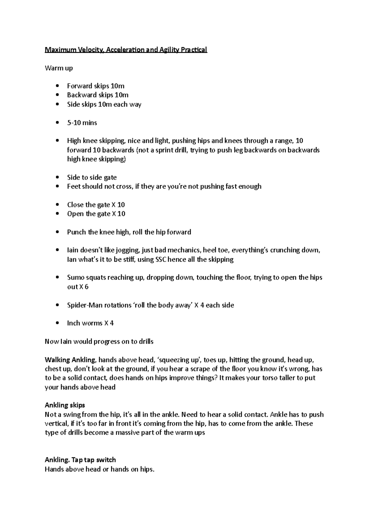 Maximum Velocity, Acceleration and Agility Practical-B Skips are ...