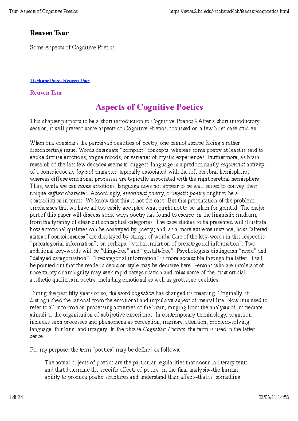 Tsur, Aspects of Cognitive Poetics - Reuven Tsur Some Aspects of ...