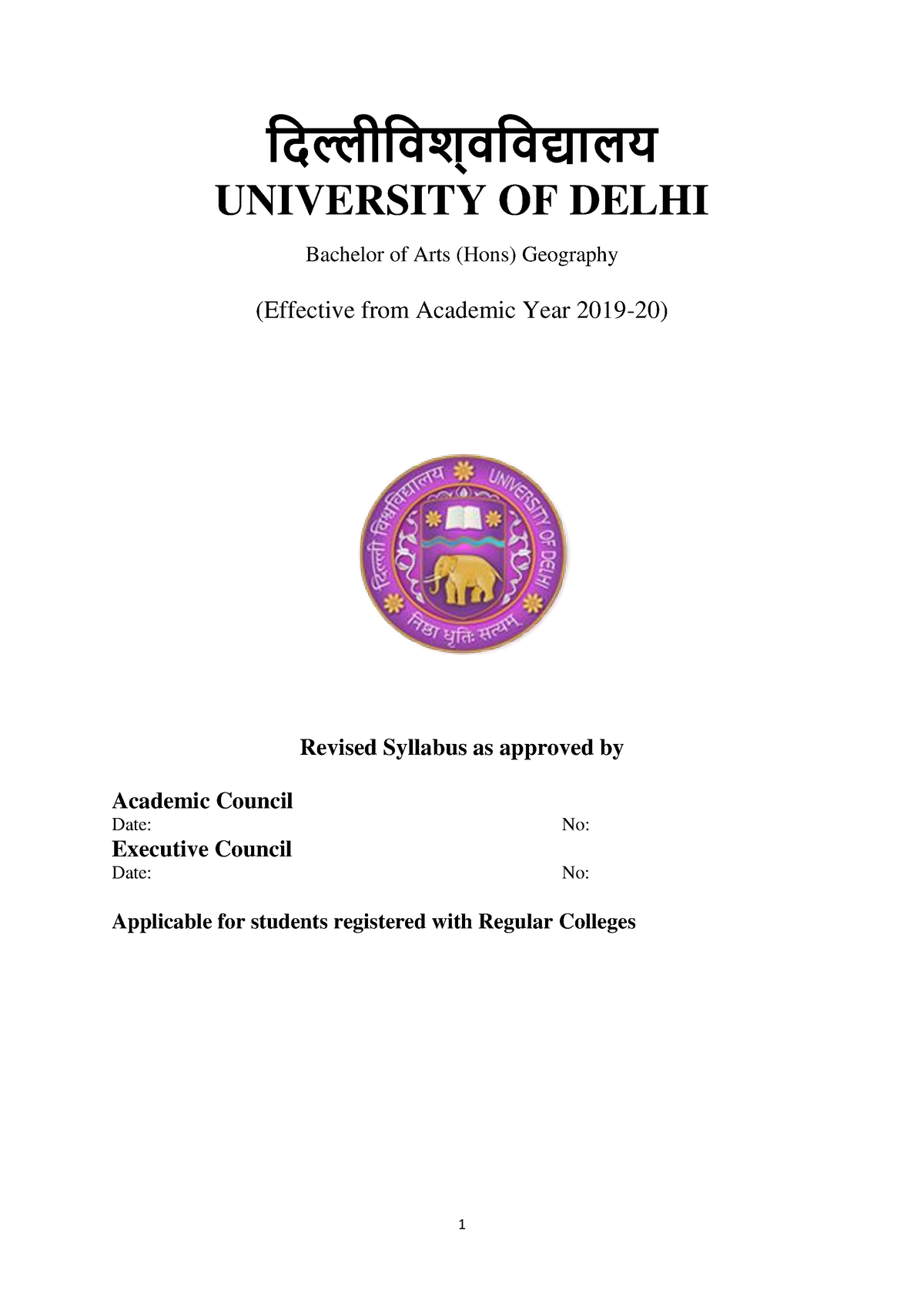 Geography BA Hons - Syllabus - दिल्लीदिश्िदिद्यालय UNIVERSITY OF DELHI ...