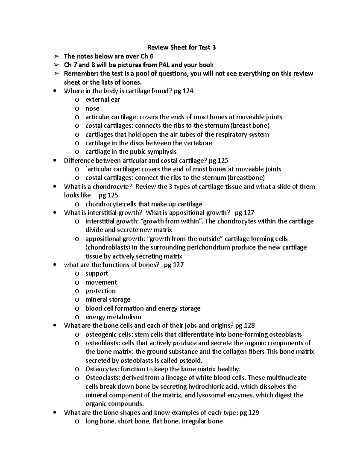 Review Sheet for Test 3 - Study guide for test 3 - Review Sheet for ...