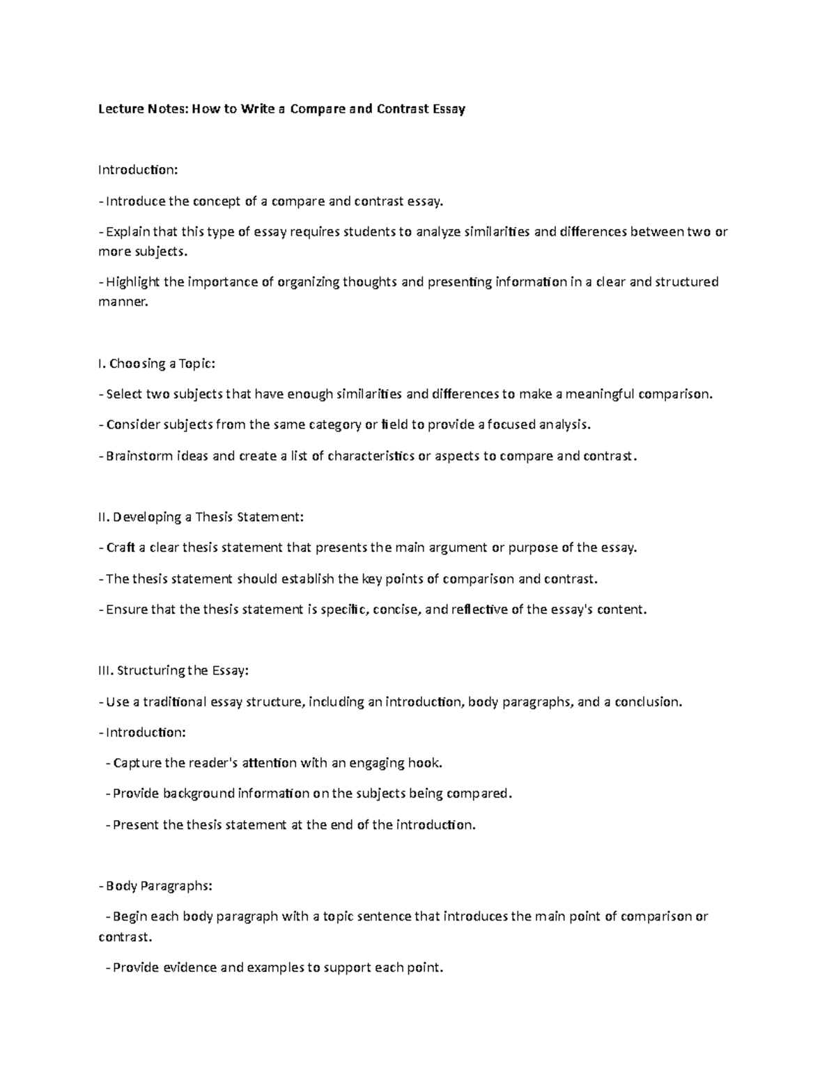 Lecture Notes: How to Write a Compare and Contrast Essay - Lecture ...