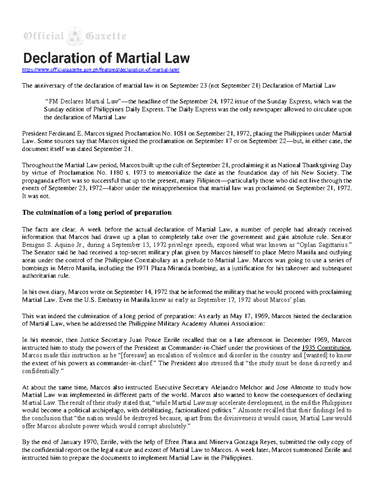 ferdinand marcos martial law declaration