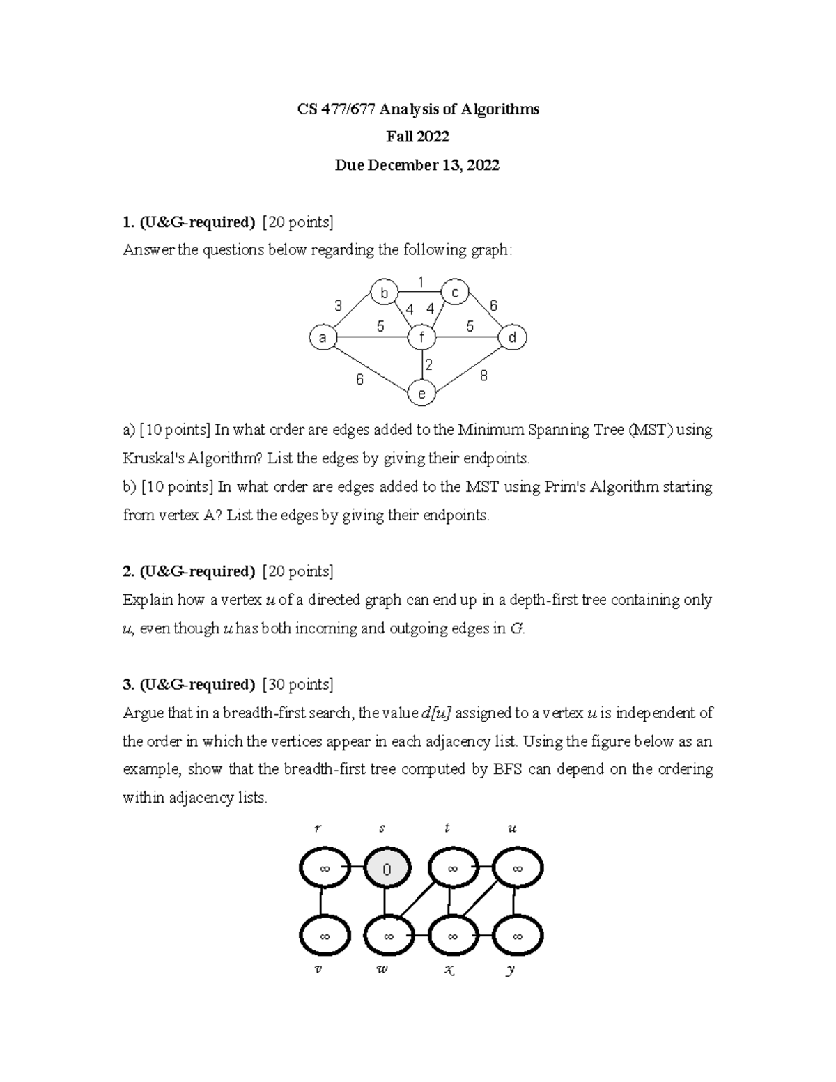 CS 477 - Homework 9 - CS 477/677 Analysis of Algorithms Fall 2022 Due ...