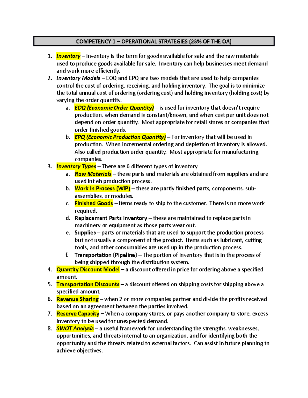 C720 - Operatons AND Supply Chain Management Study Guide - COMPETENCY 1 ...