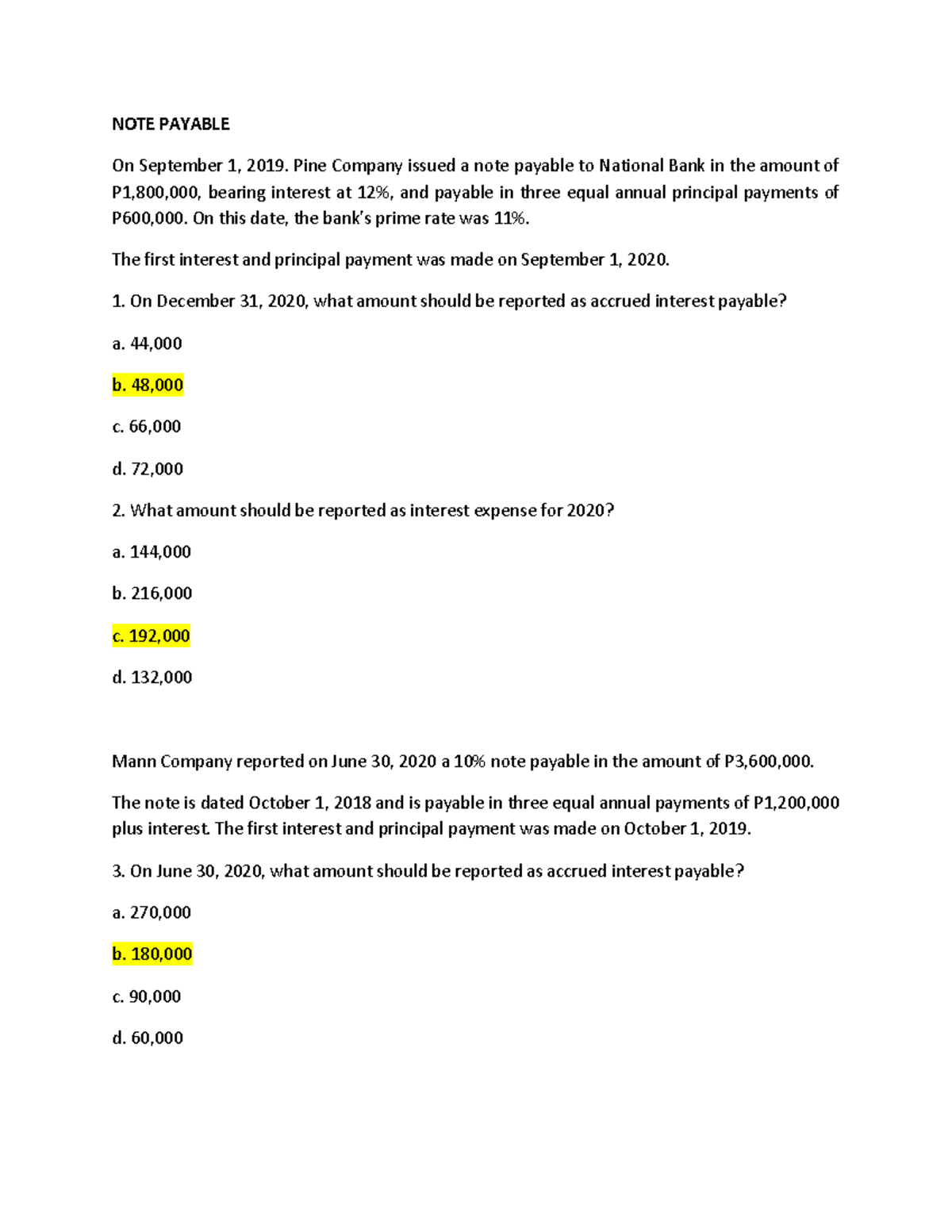 Note Payable Problem 1 5 Note Payable On September 1 2019 Pine Company Issued A Note Payable 8742