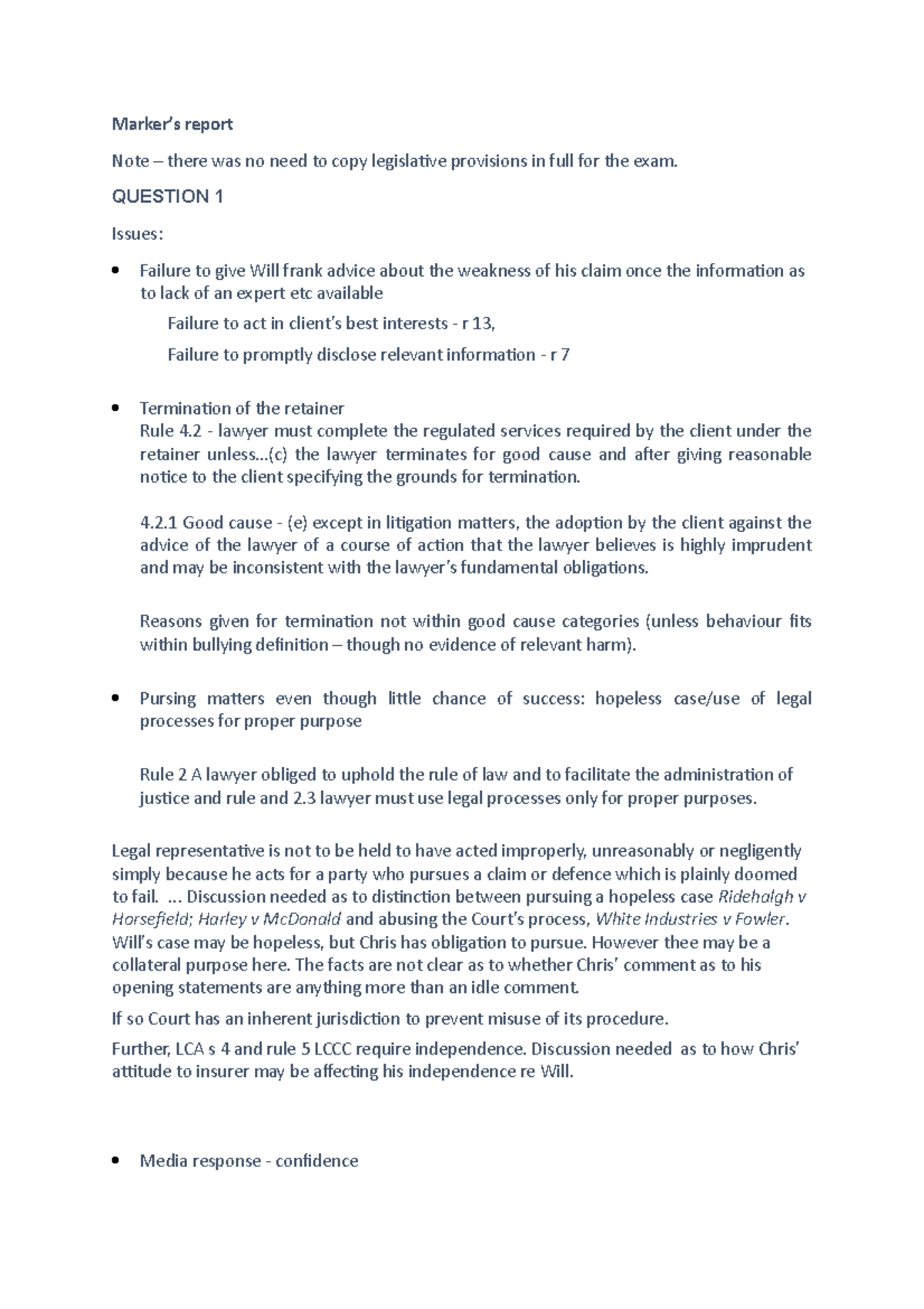 2022 Legal Ethics Marker's Report Marker’s report Note there was no