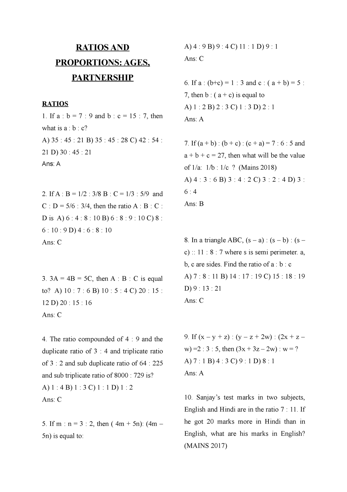 8086 Micrprocessor - RATIOS AND PROPORTIONS: AGES, PARTNERSHIP RATIOS ...