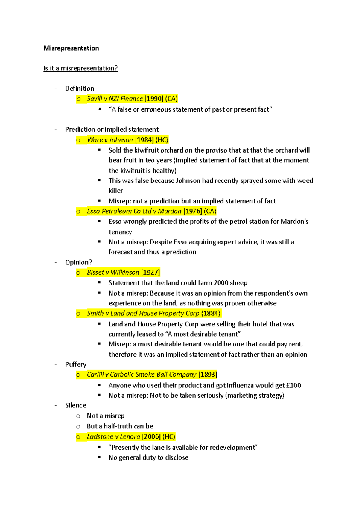 Terms - Misrepresentation - Misrepresentation Is it a misrepresentation ...