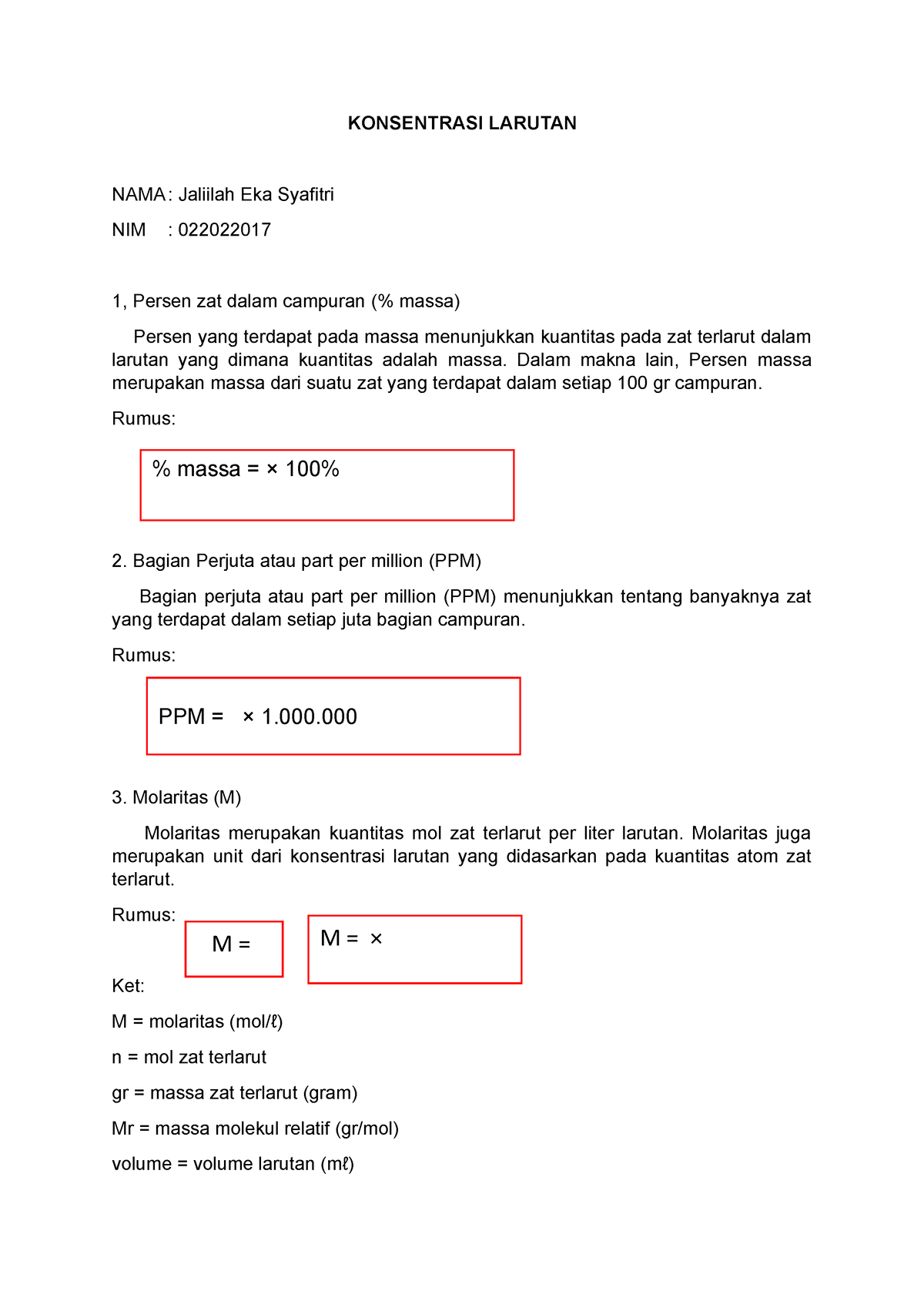 Konsentrasi Larutan - KONSENTRASI LARUTAN NAMA : Jaliilah Eka Syafitri ...