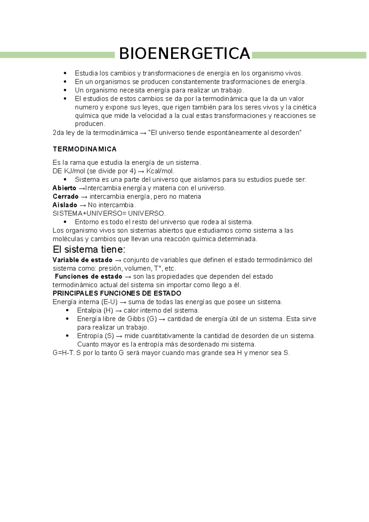 Bioenergetica - ..... - BIOENERGETICA Estudia los cambios y ...