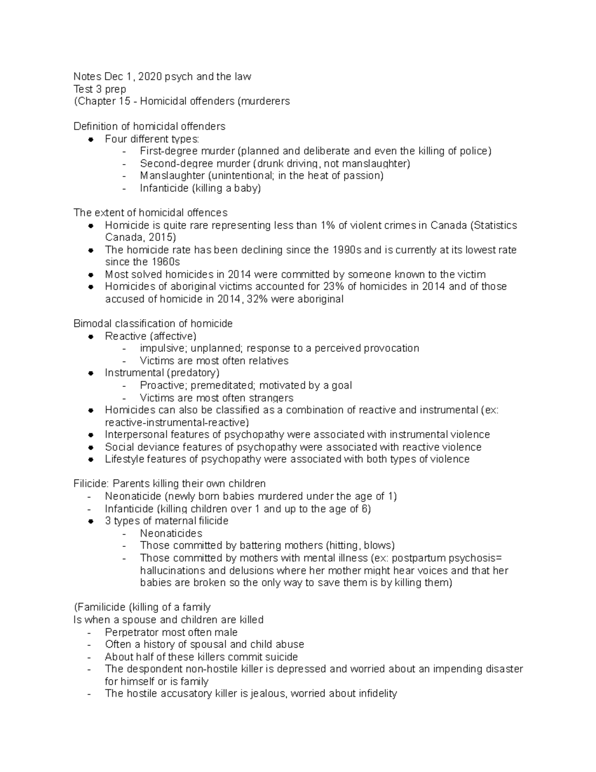 Notes Chapter 15 Psychology and the Law Dawson College Notes Dec 1