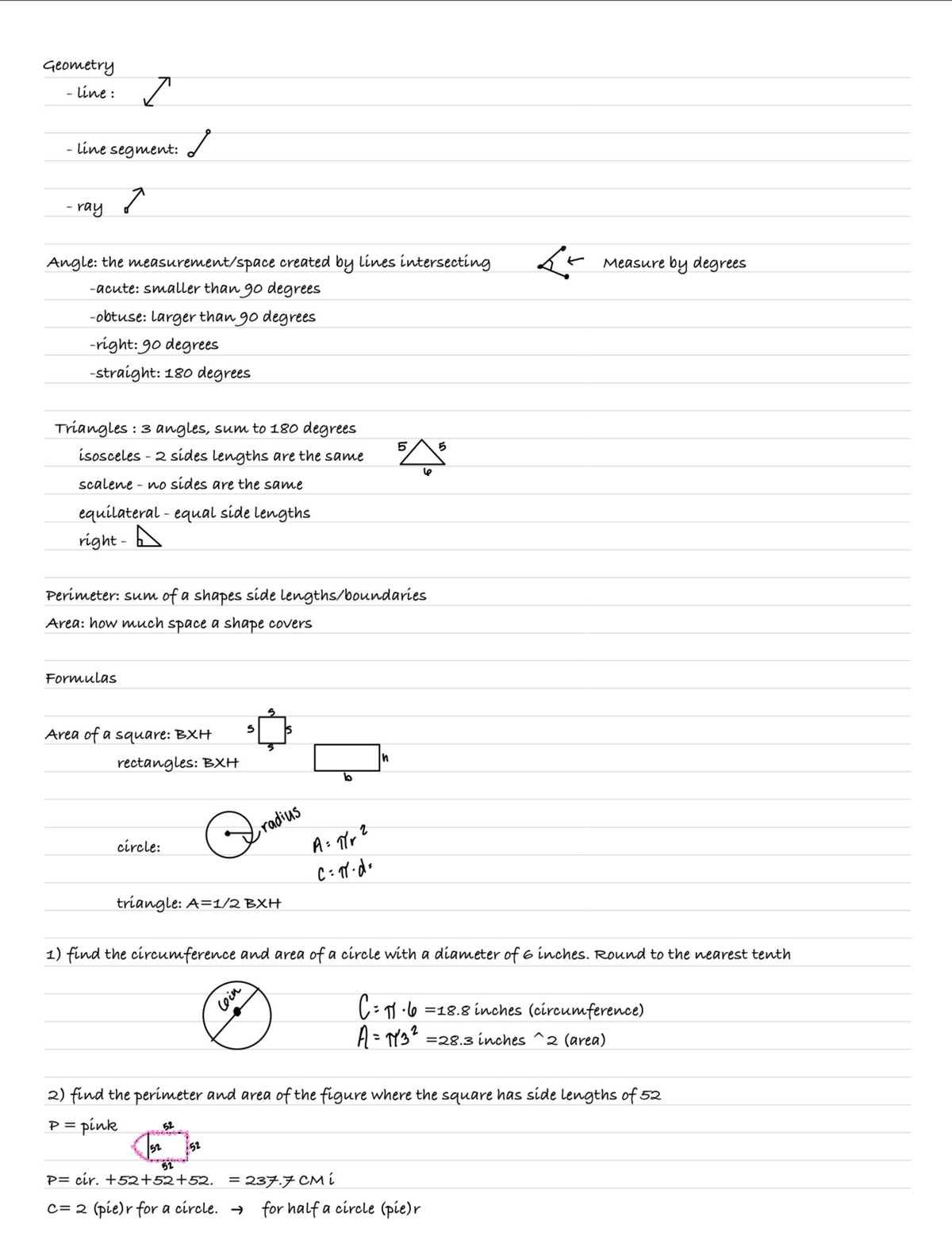 10 - This page of notes includes line, line segment, ray, angle ( acute ...