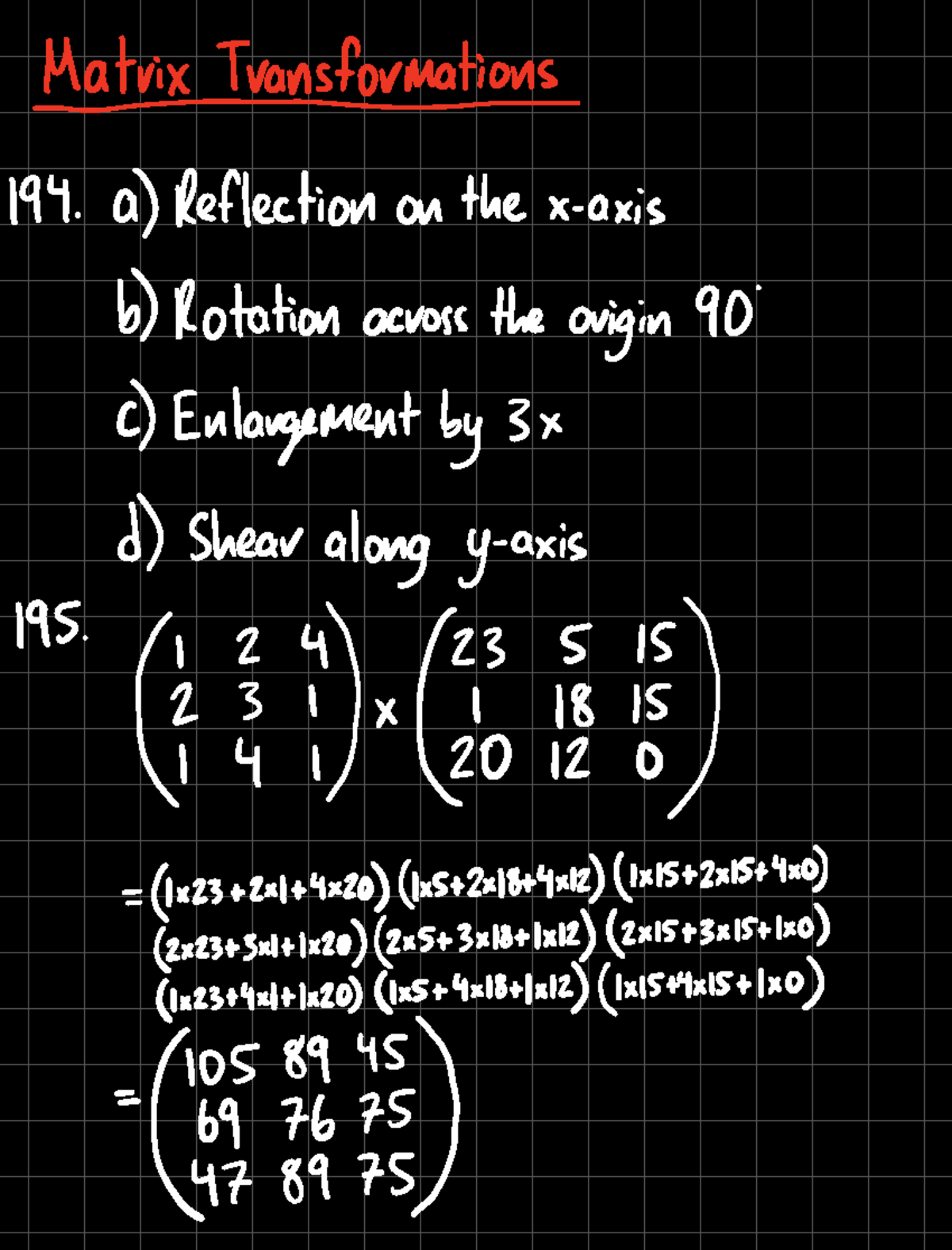 Math 1031 Practise - Matrixransformatione ####### 94 a Reflection on ...