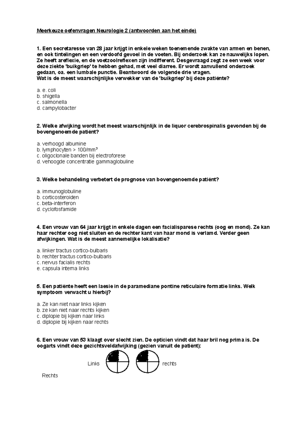 Proef Oefen Tentamen Vragen En Antwoorden Meerkeuze Oefenvragen Neurologie Antwoorden