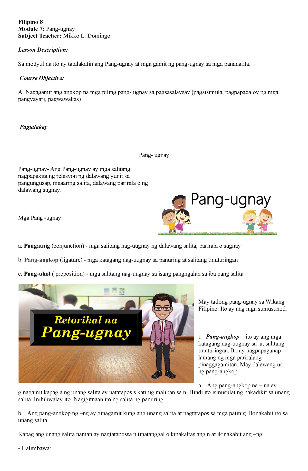 Filipino 8 2nd QTR L2 - Nice - Filipino 8 Module 7: Pang-ugnay Subject ...