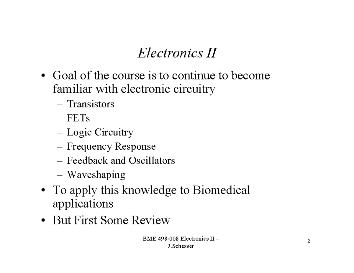 BME373electronics 2cw1 - BME 498-008 Electronics II – J Electronics II ...