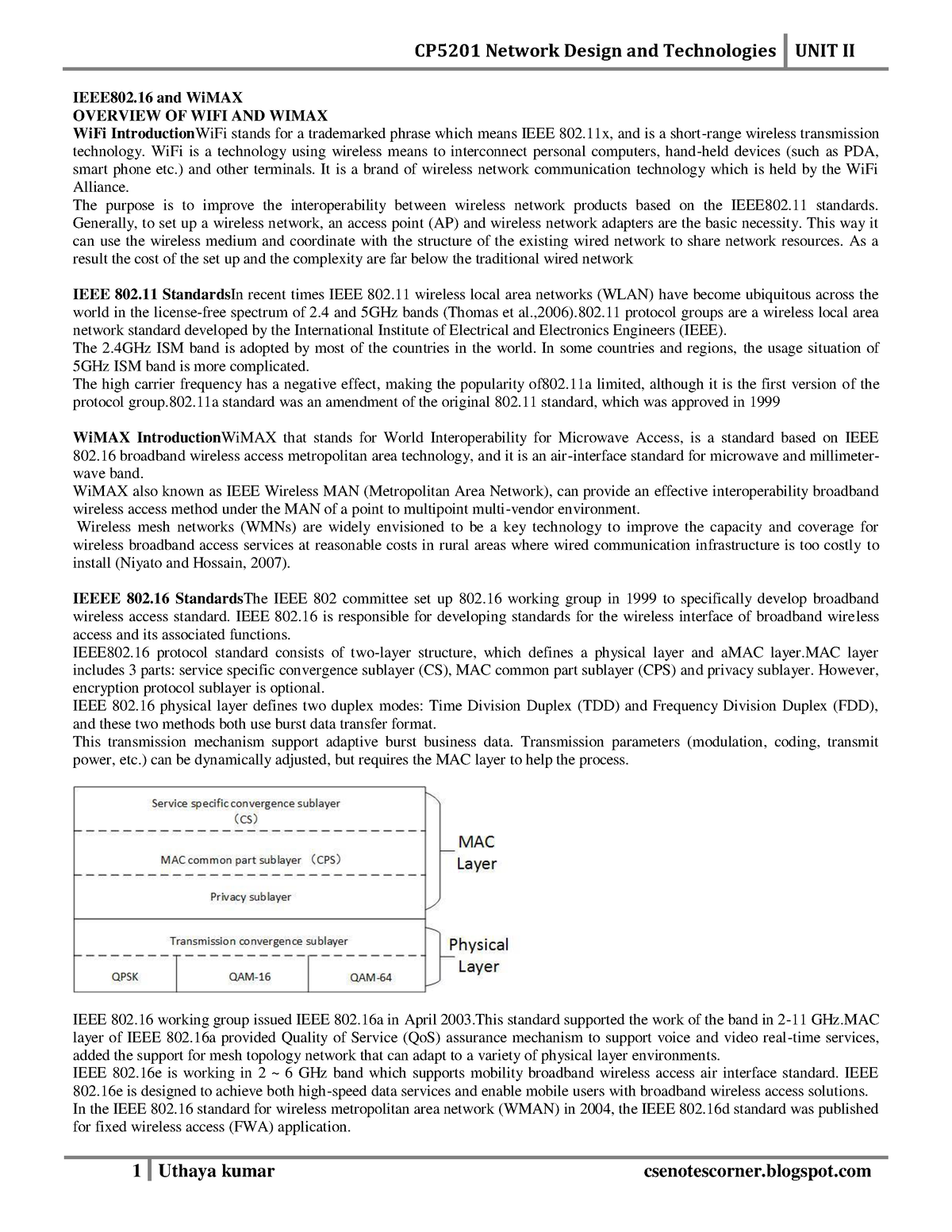 UNIT 2 - Advanced Computer Networks - IEEE802 And WiMAX OVERVIEW OF ...