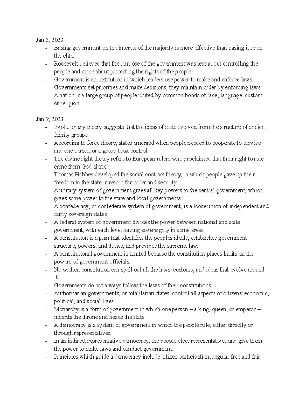 Gov Notes - Jan 5, 2023 - Basing government on the interest of the ...