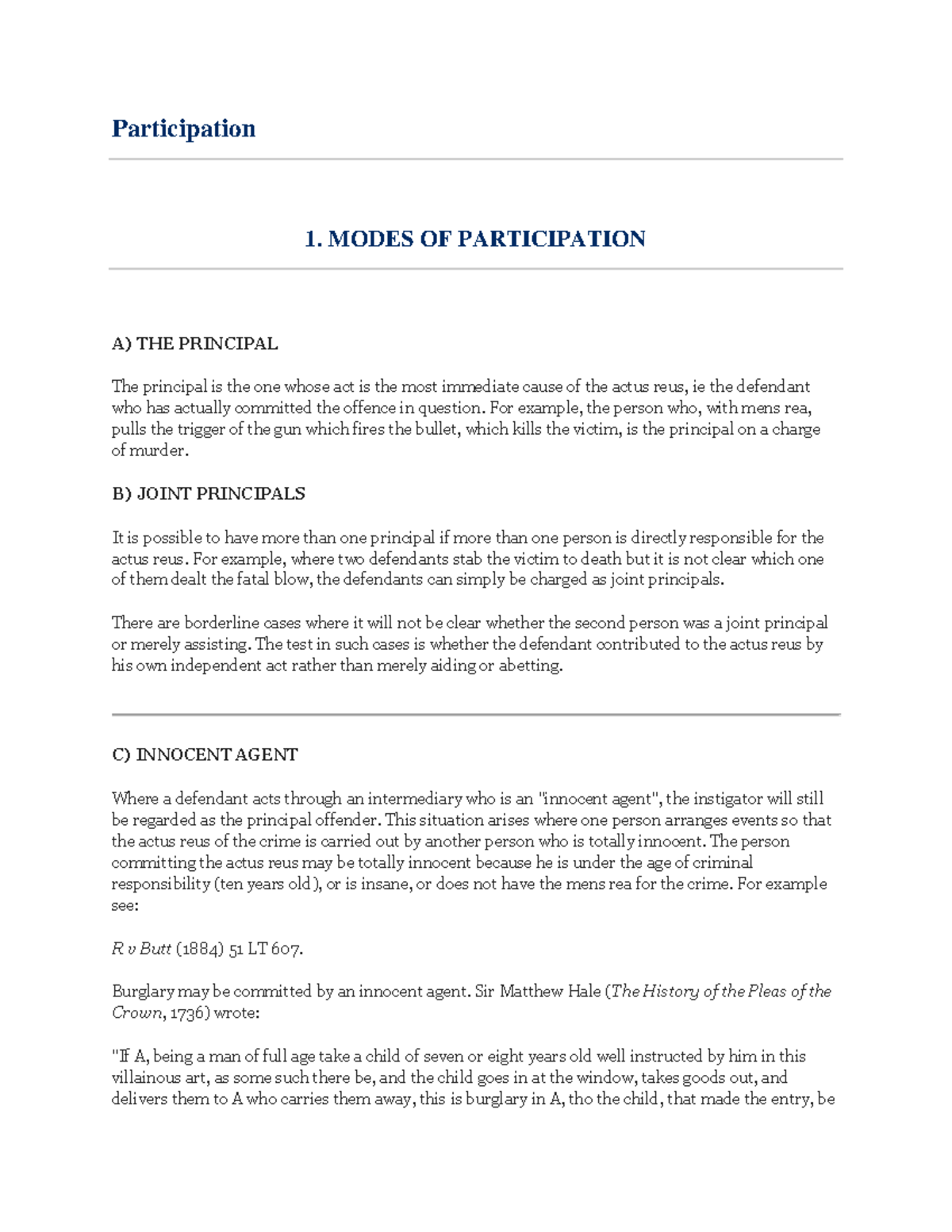 Notes on Participation - Participation 1. MODES OF PARTICIPATION A) THE ...