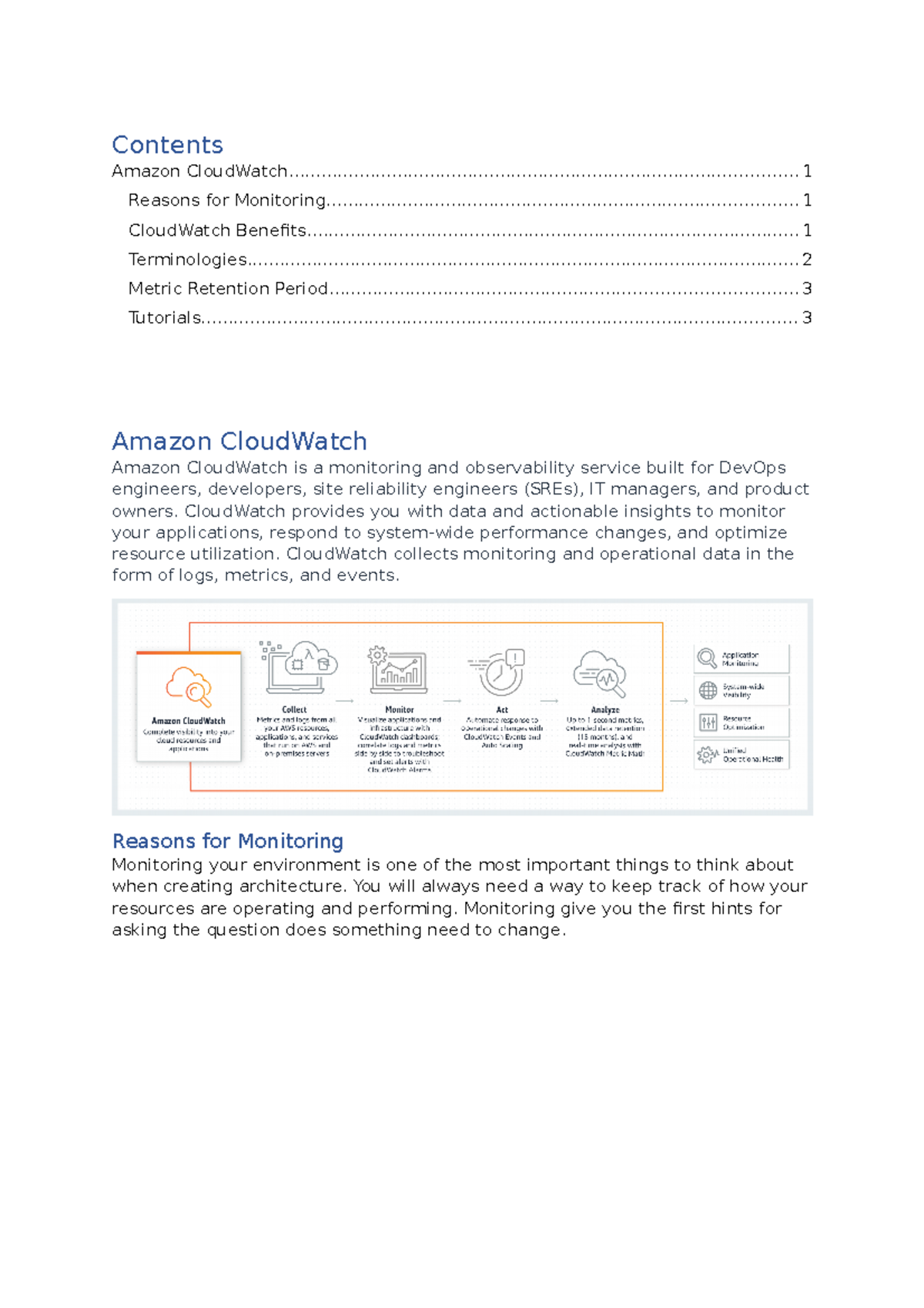 Amazon Cloud Watch - AWS - Contents Amazon - Studocu