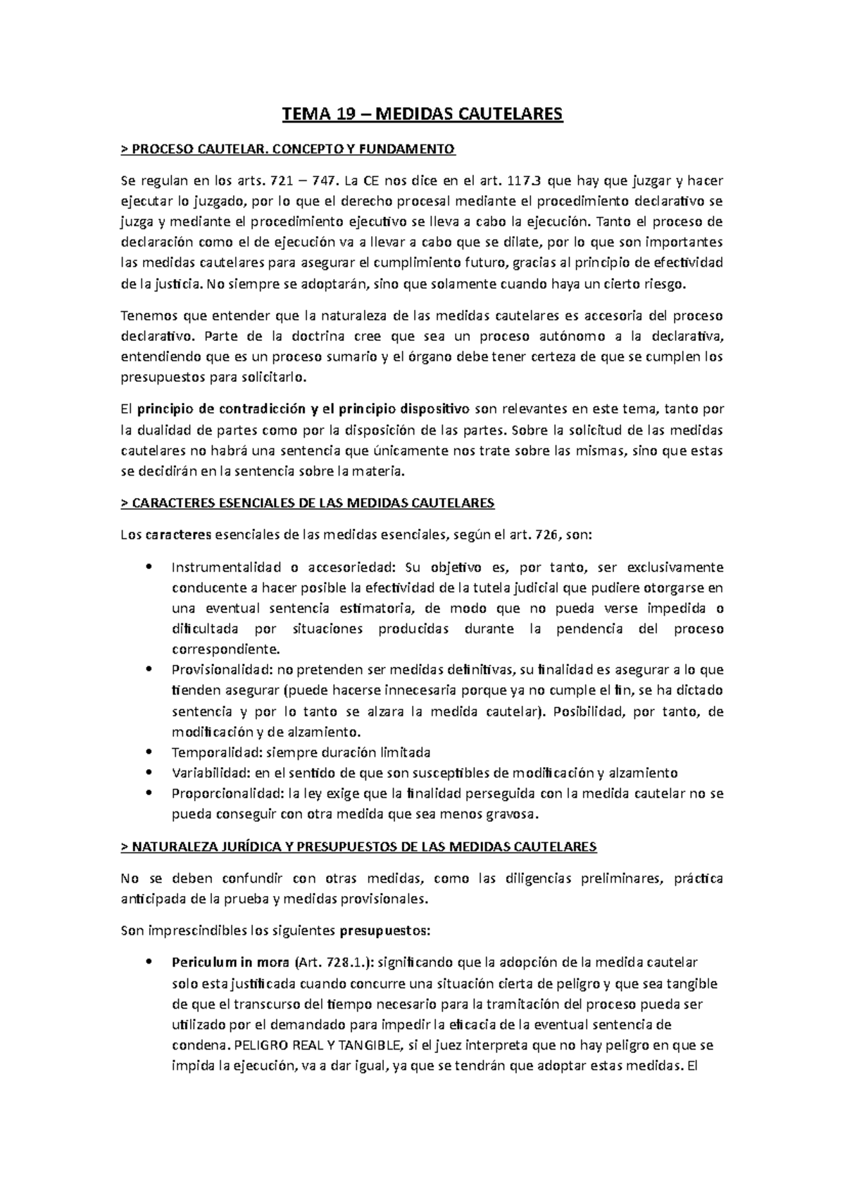 Tema 19 DPCivil - Derecho Procesal Civil - TEMA 19 – MEDIDAS CAUTELARES ...