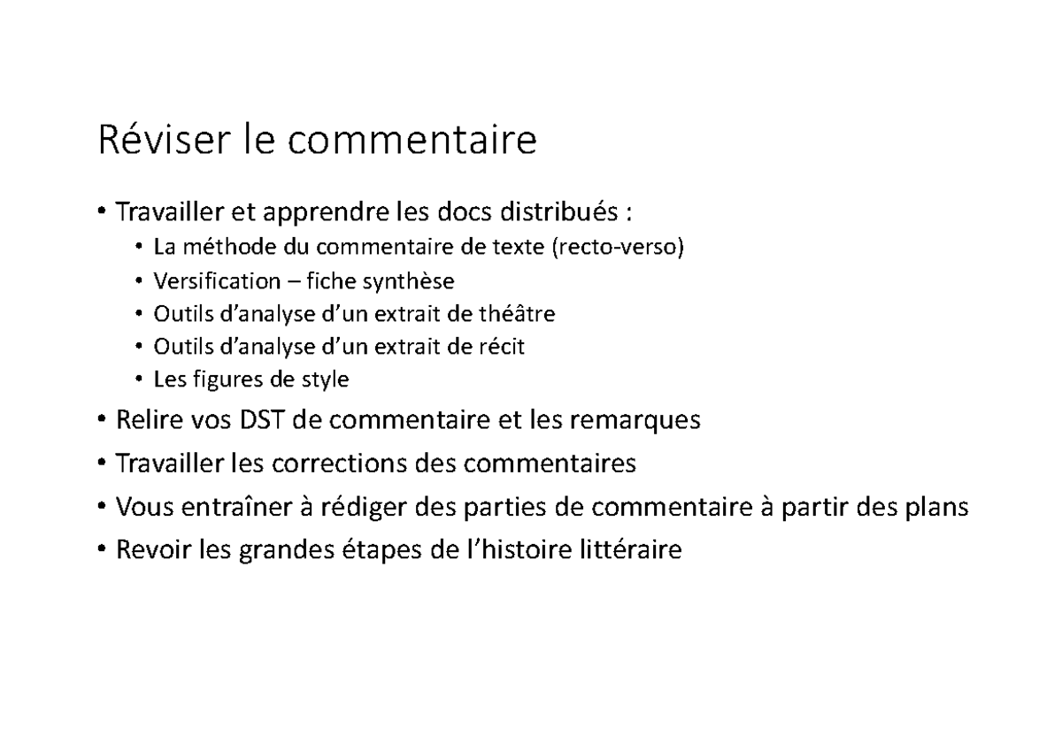 1A Re´viser le bac de franc¸ais - Réviser le commentaire • Travailler