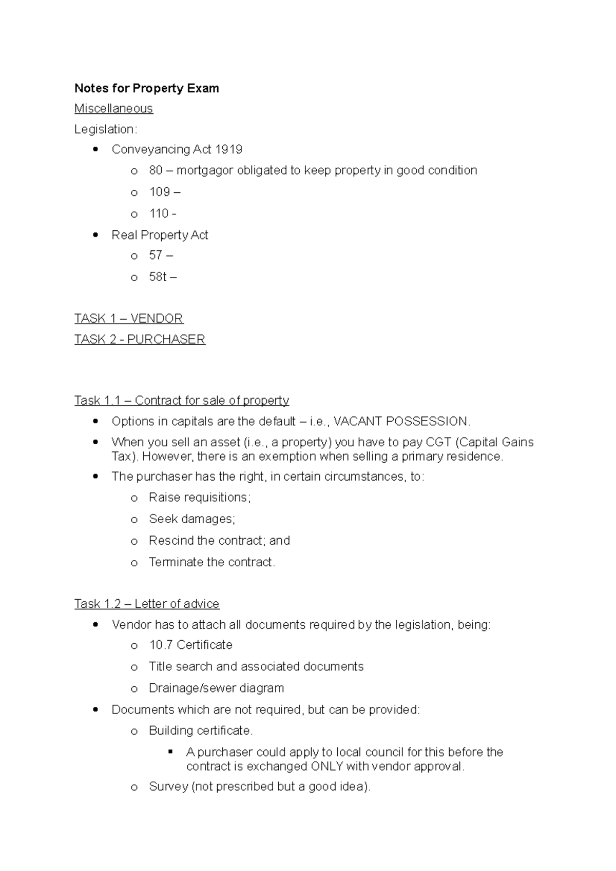 Notes for Property Exam - Notes for Property Exam Miscellaneous ...