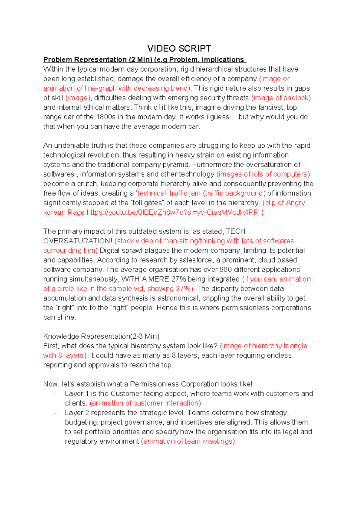 Video Script information systems - VIDEO SCRIPT Problem Representation ...