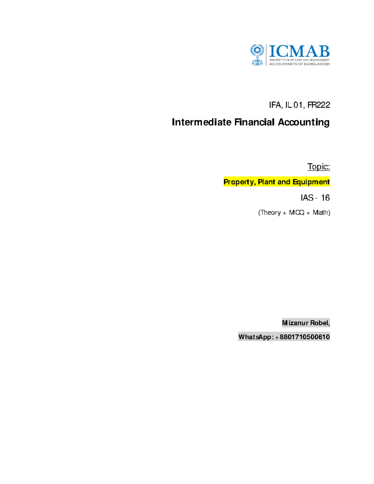 Ias 16 ppe note ifa ifa il 01 fr intermediate financial
