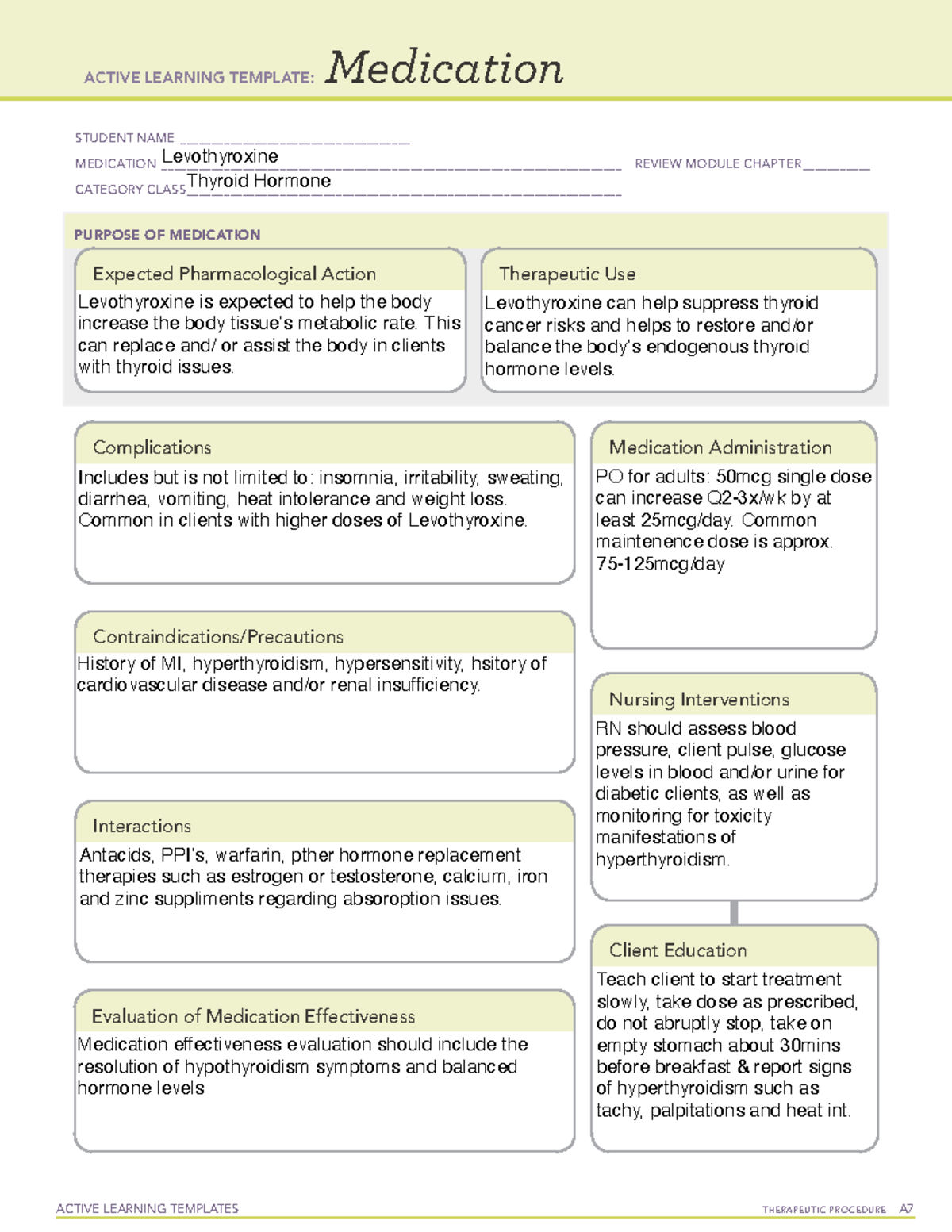 Levothyroxine Medication ACTIVE LEARNING TEMPLATES THERAPEUTIC