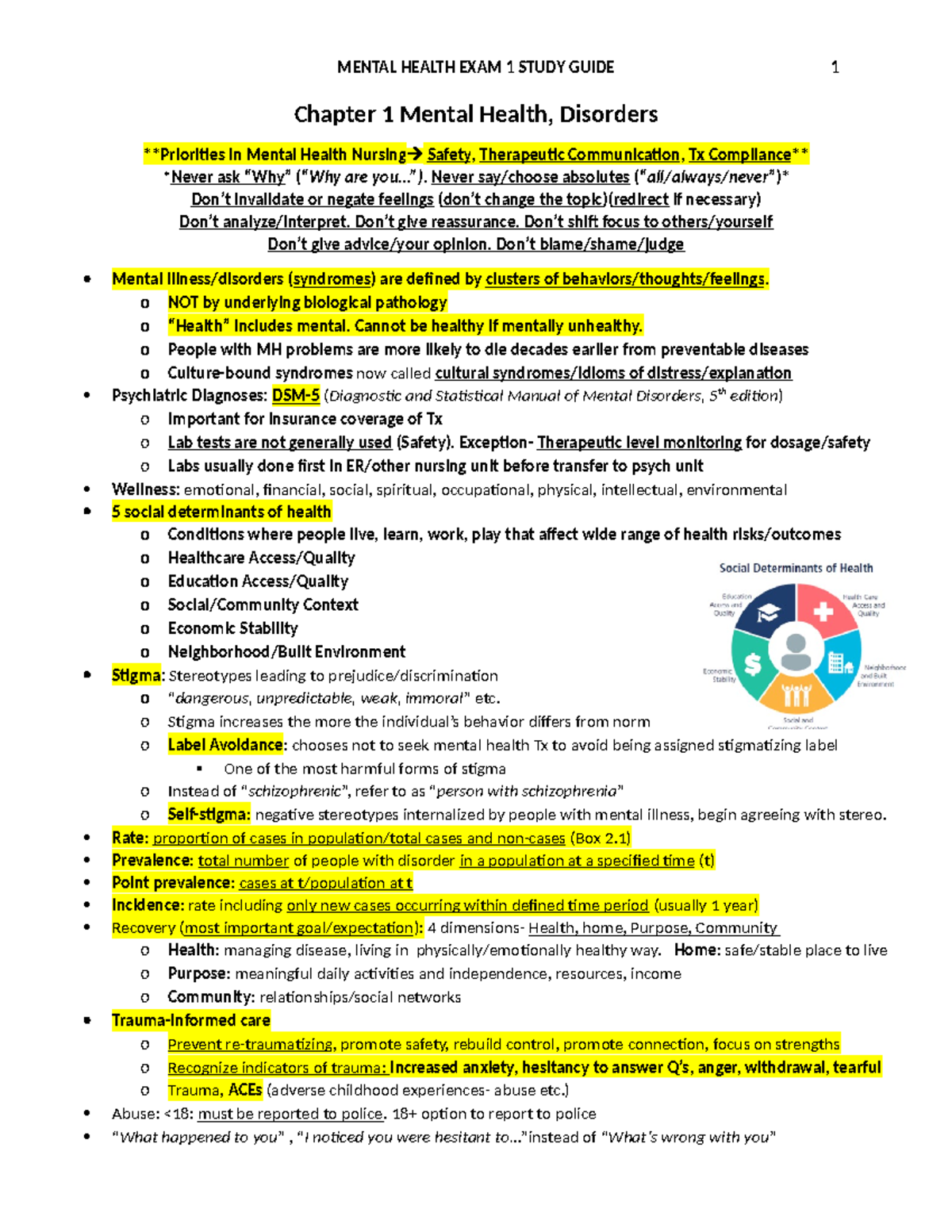 Psych EXAM 1 Study Guide - Chapter 1 Mental Health, Disorders ...