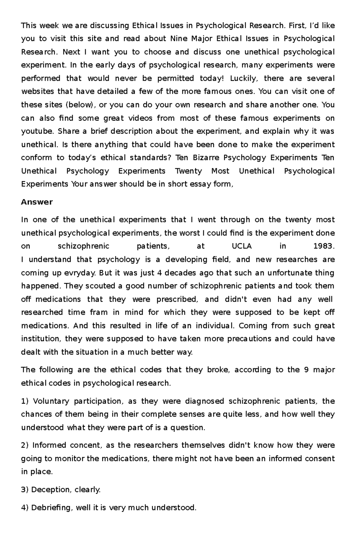 Ethical Issues in Psychological Research - First, I’d like you to visit ...