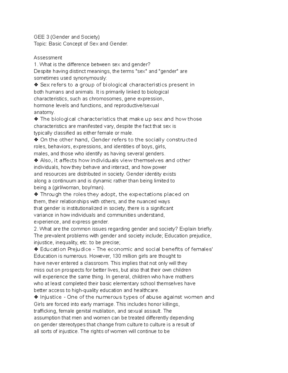 GEE 3 (Gender and Society) - GEE 3 (Gender and Society) Topic: Basic ...