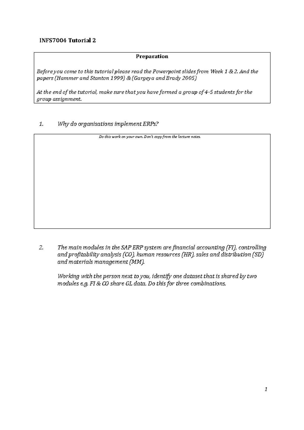 Week3 Tutorial 2 Infs7004 Questions Infs7004 Tutorial 2 Preparation