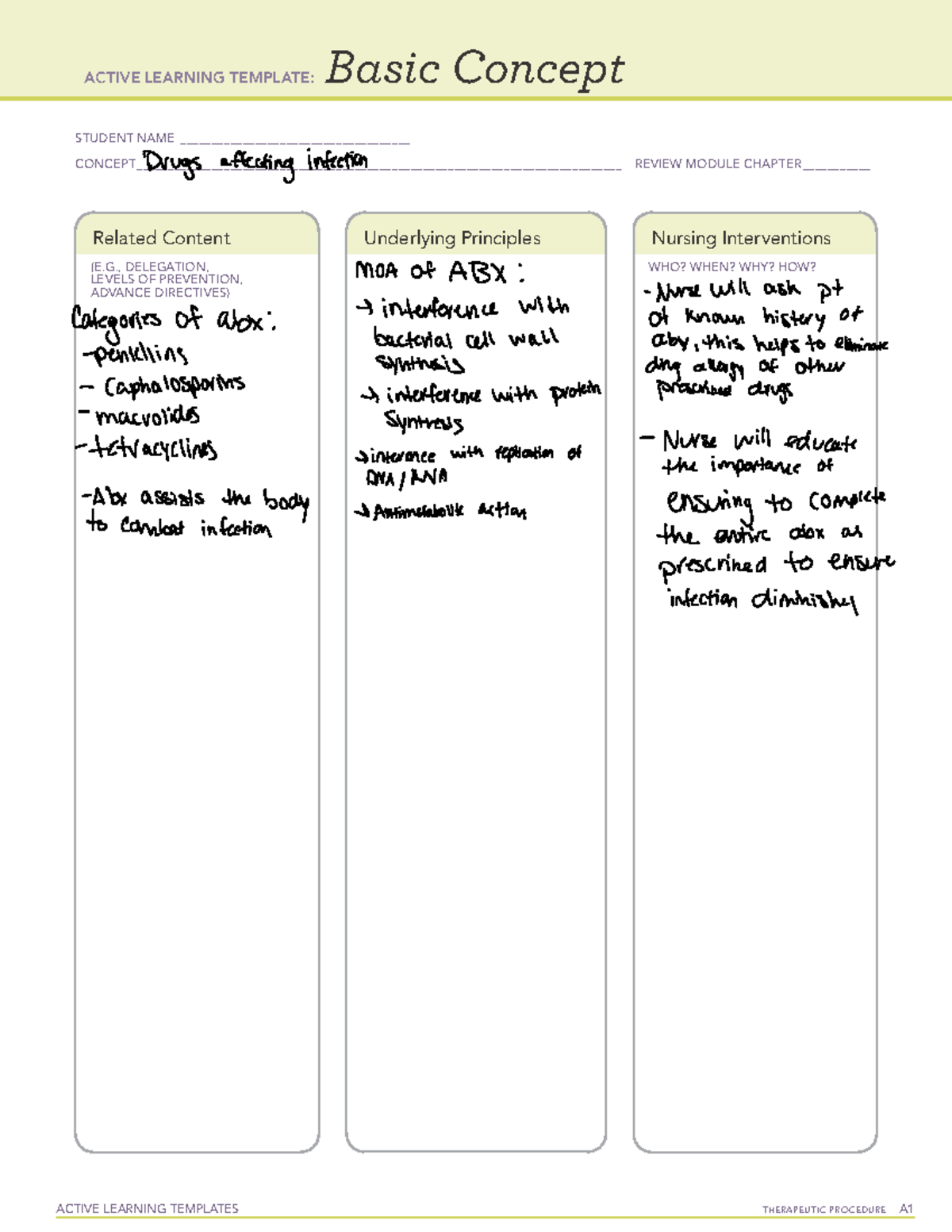 Drugs Affecting Infection ATI - ACTIVE LEARNING TEMPLATES THERAPEUTIC