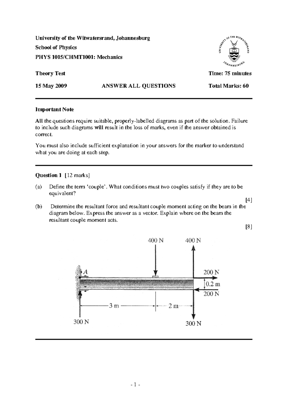 Sample Questions(Mechanics) (2) 104852 - University of the ...