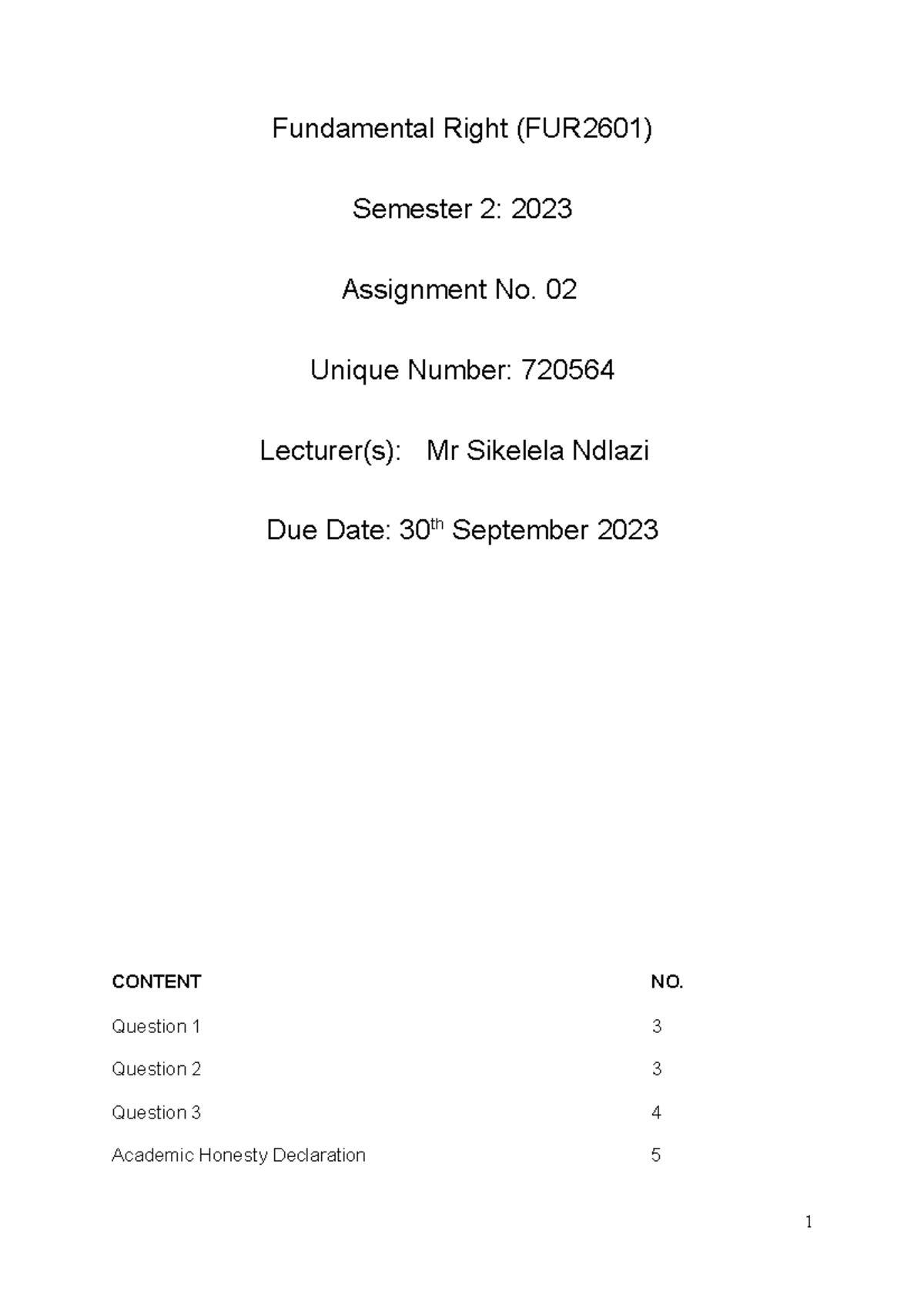 Fur2601 Marked Assignment 2 Due On The 30 09 2023 Fundamental