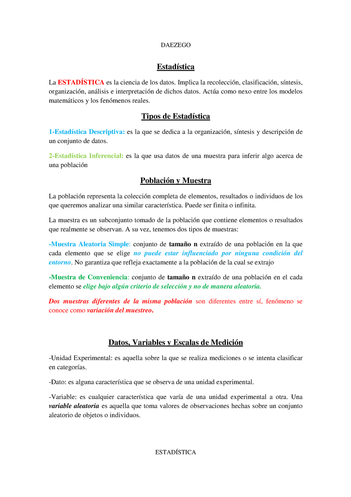 Estad Stica Resumen Teor A Estad Stica La Estad Stica Es La Ciencia De Los Datos Implica La