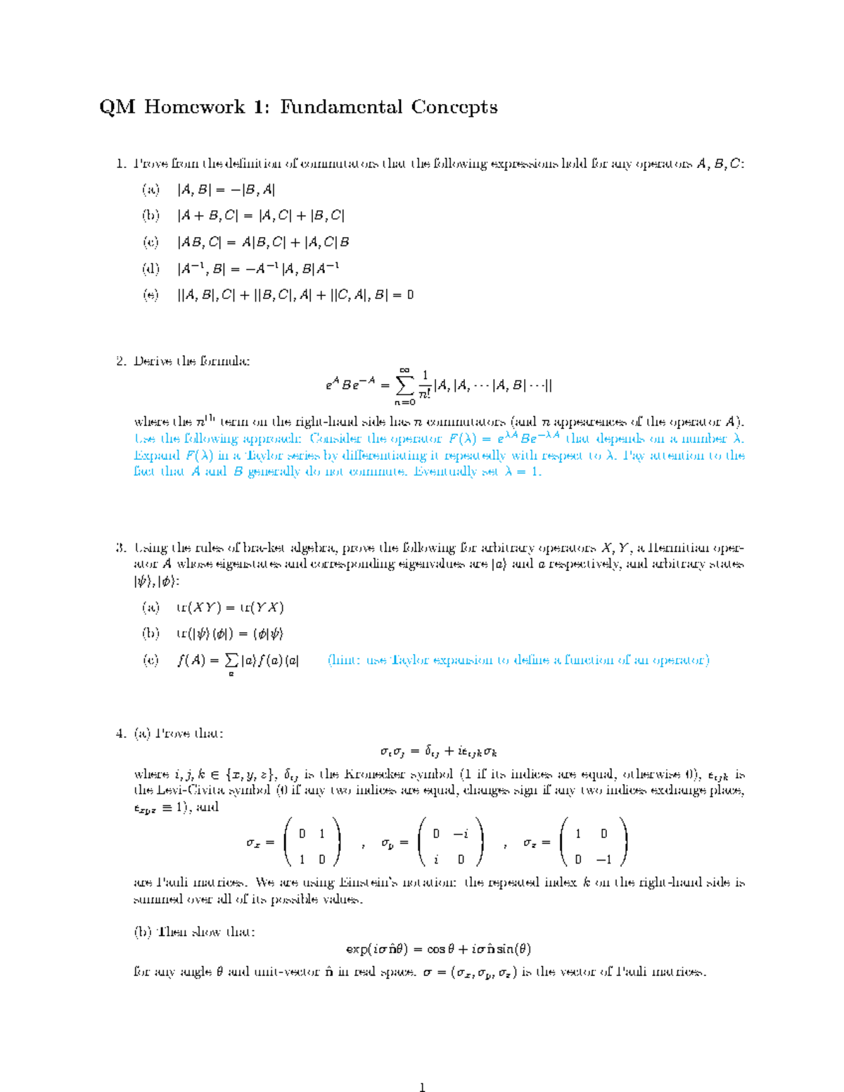 Homework 01 Questions Phys 684 Quantum Mechanics I Studocu