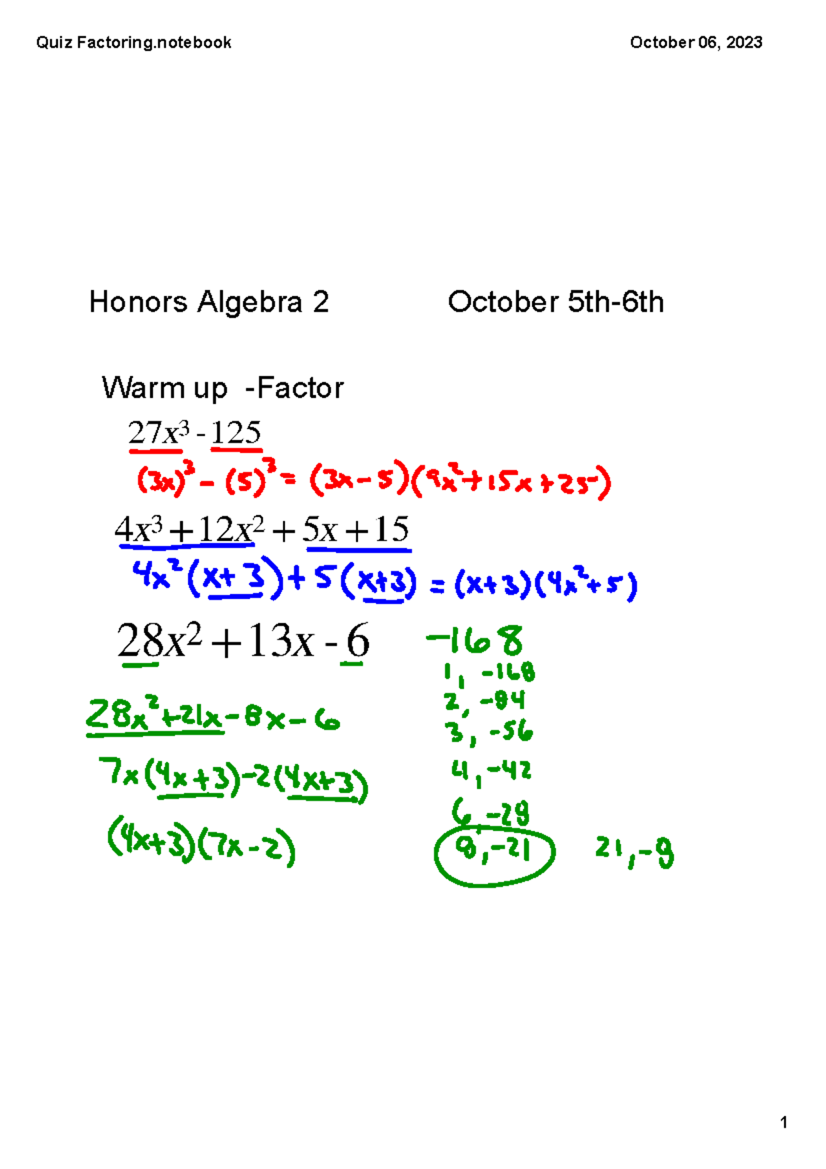 Section+3 - Unit 2 of Algebra 2 Honors at Langley High School FCPS ...