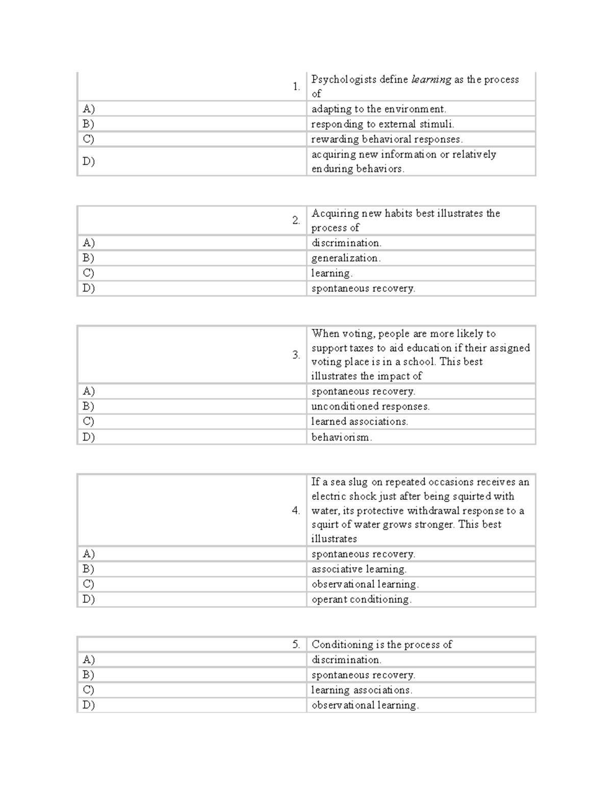 TB1 Chapter 7- Multiple Choice - Psychologists Define Of Learning As ...