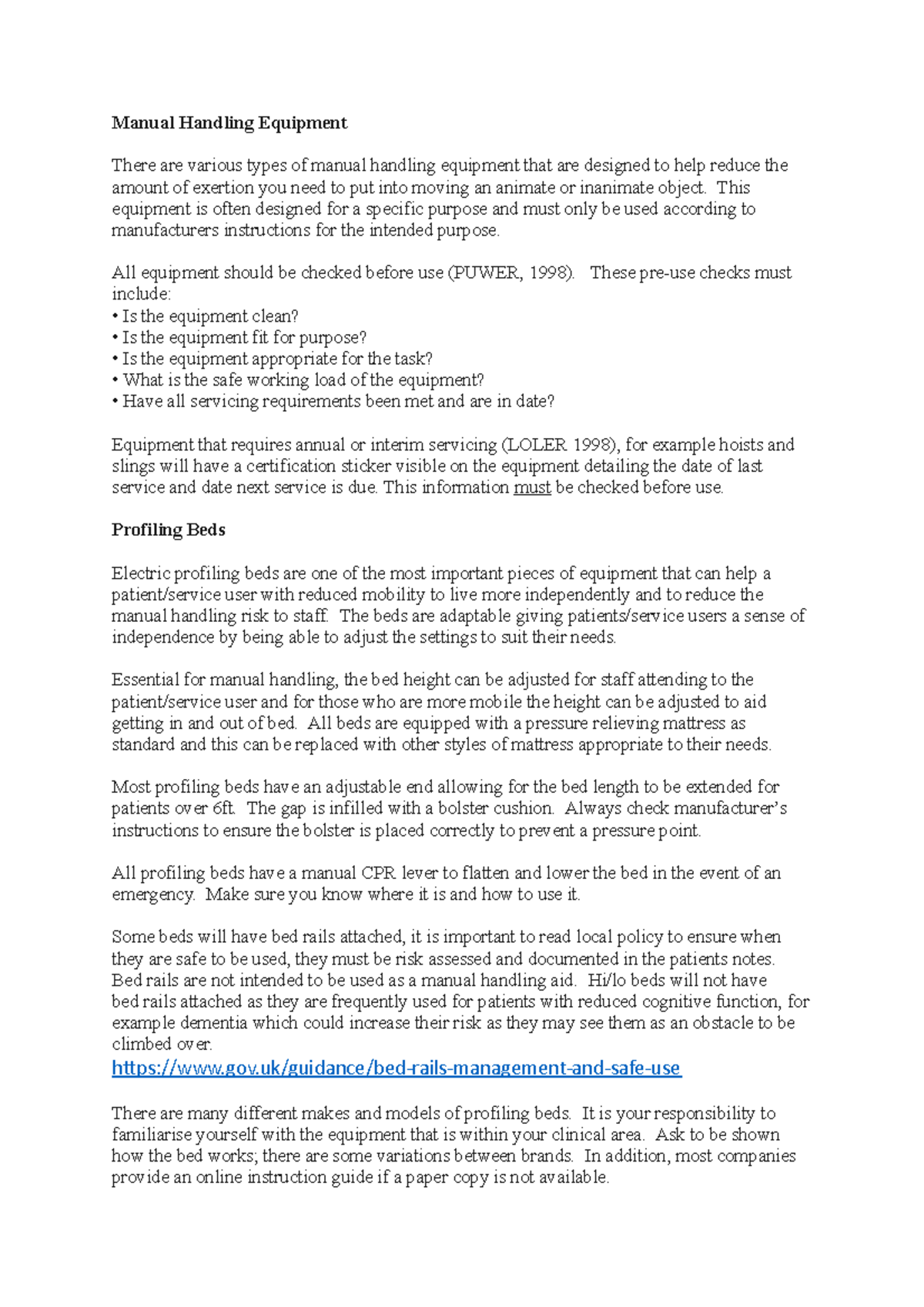 Manual Handling Equipment Manual Handling Equipment There are various