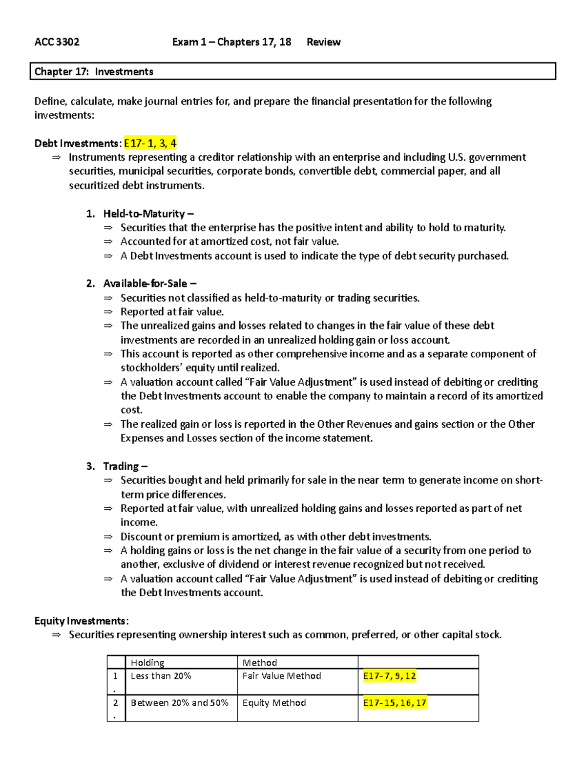 Ch 17 And 18 Lecture Notes For Exam 1 Review - ACC 3302 Exam 1 ...