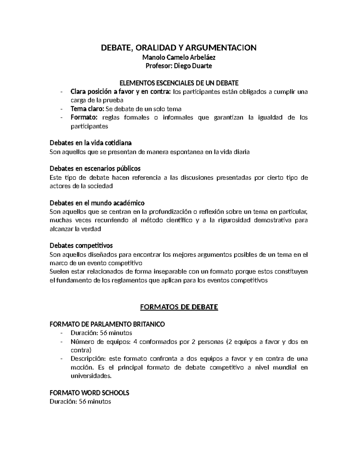 Debate - DEBATE, ORALIDAD Y ARGUMENTACION Manolo Camelo Arbeláez ...