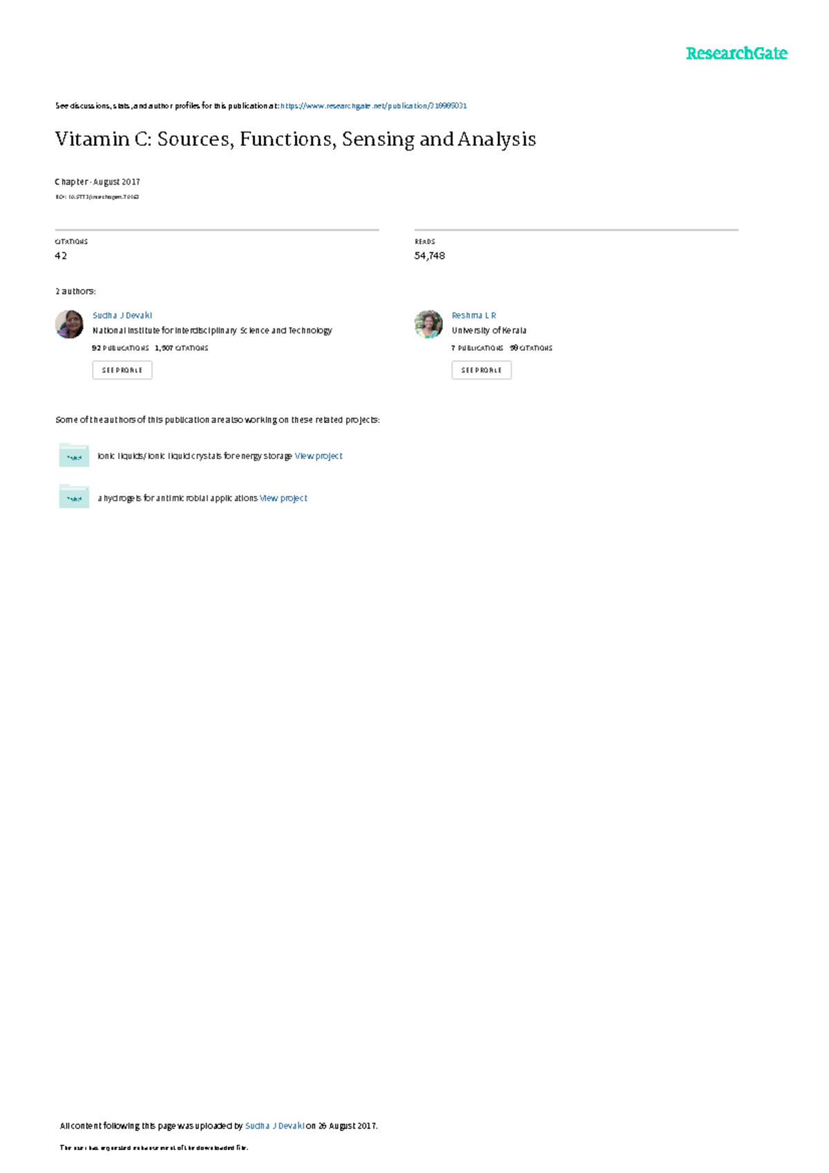 Vitamin C Sources Functions Sensing and Analysis See discussions
