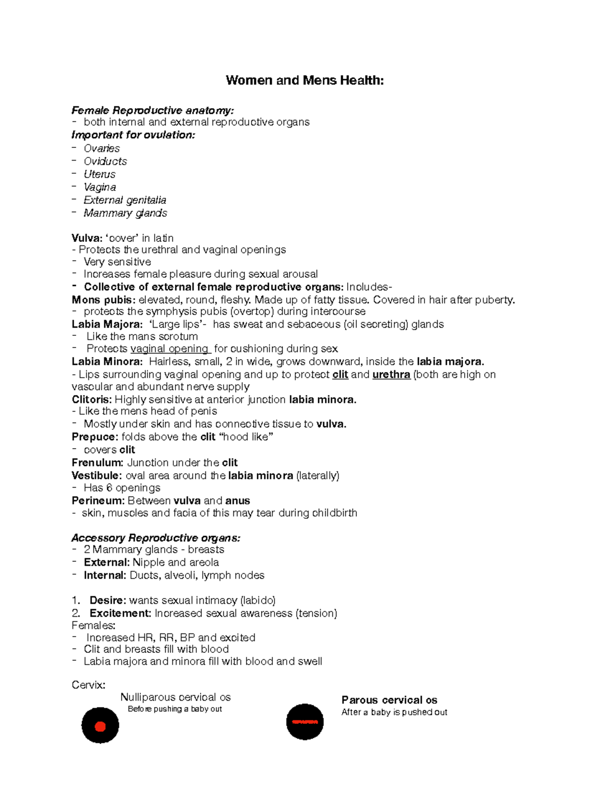 Young Family health midterm review women and mens health class 2