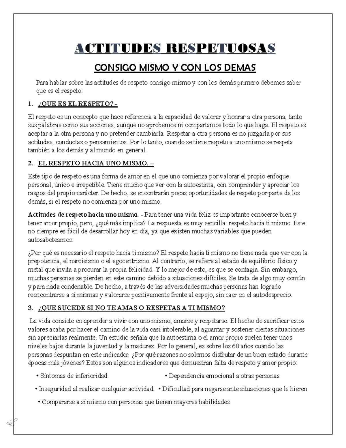 Actitudes Respetuosas - ACTITUDES RESPETUOSAS CONSIGO MISMO Y CON LOS ...