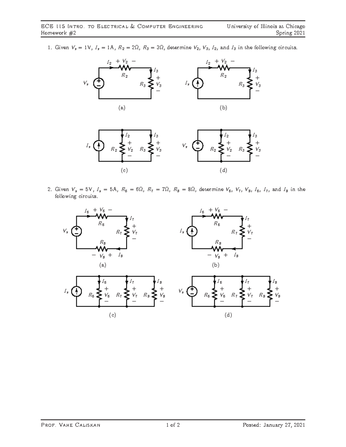 Homework2 into to circuit analysis ECE 115 - ECE 115 Intro. to ...