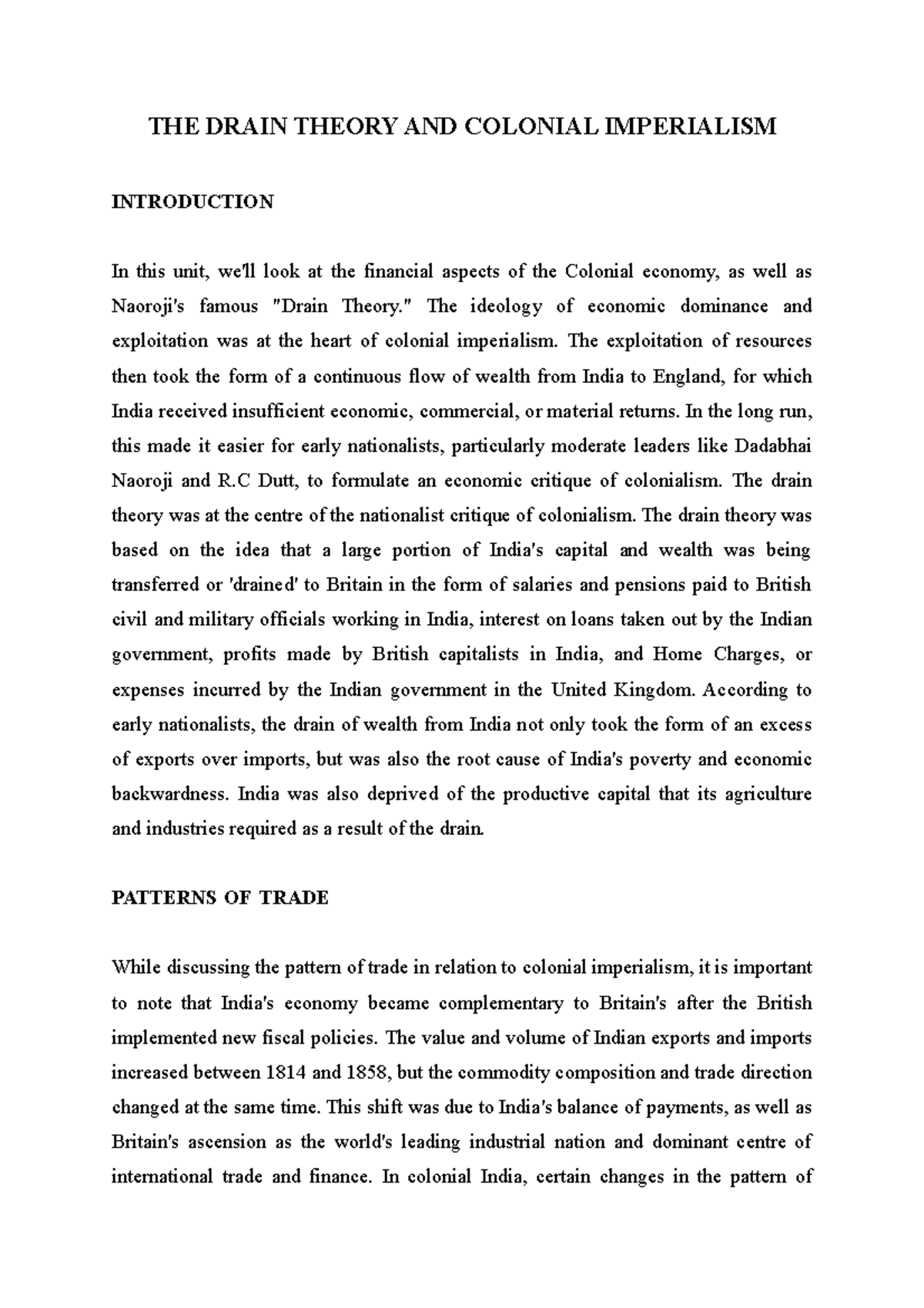 THE Drain Theory AND Colonial Imperialism THE DRAIN THEORY AND COLONIAL IMPERIALISM