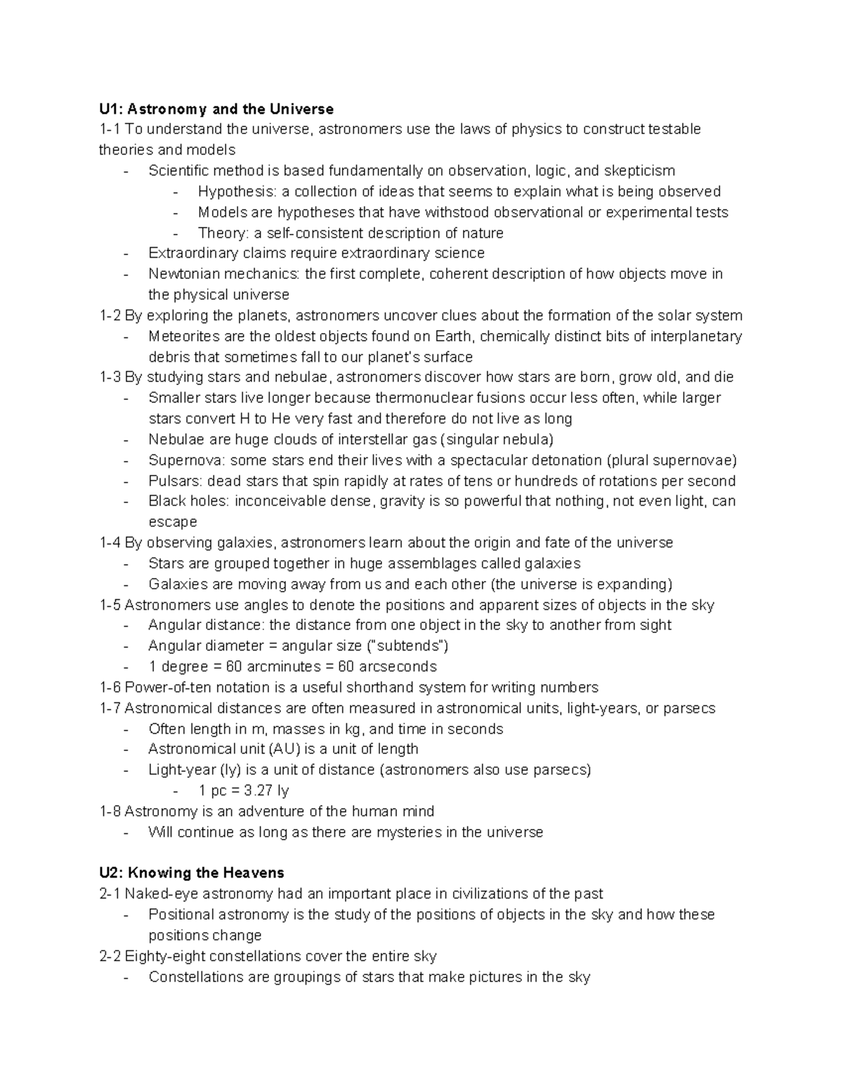 Astro 1 Fall Midterm Study Guide - U1: Astronomy And The Universe 1-1 ...